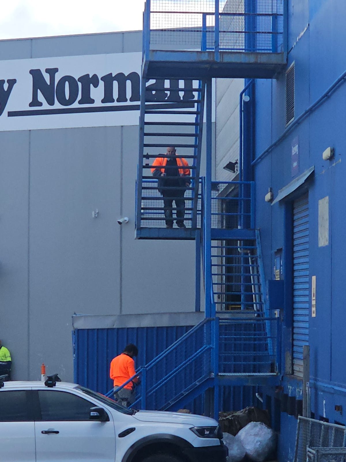 Fire stair and cladding, Harvey Norman, painted by Mak Paints in Melbourne
