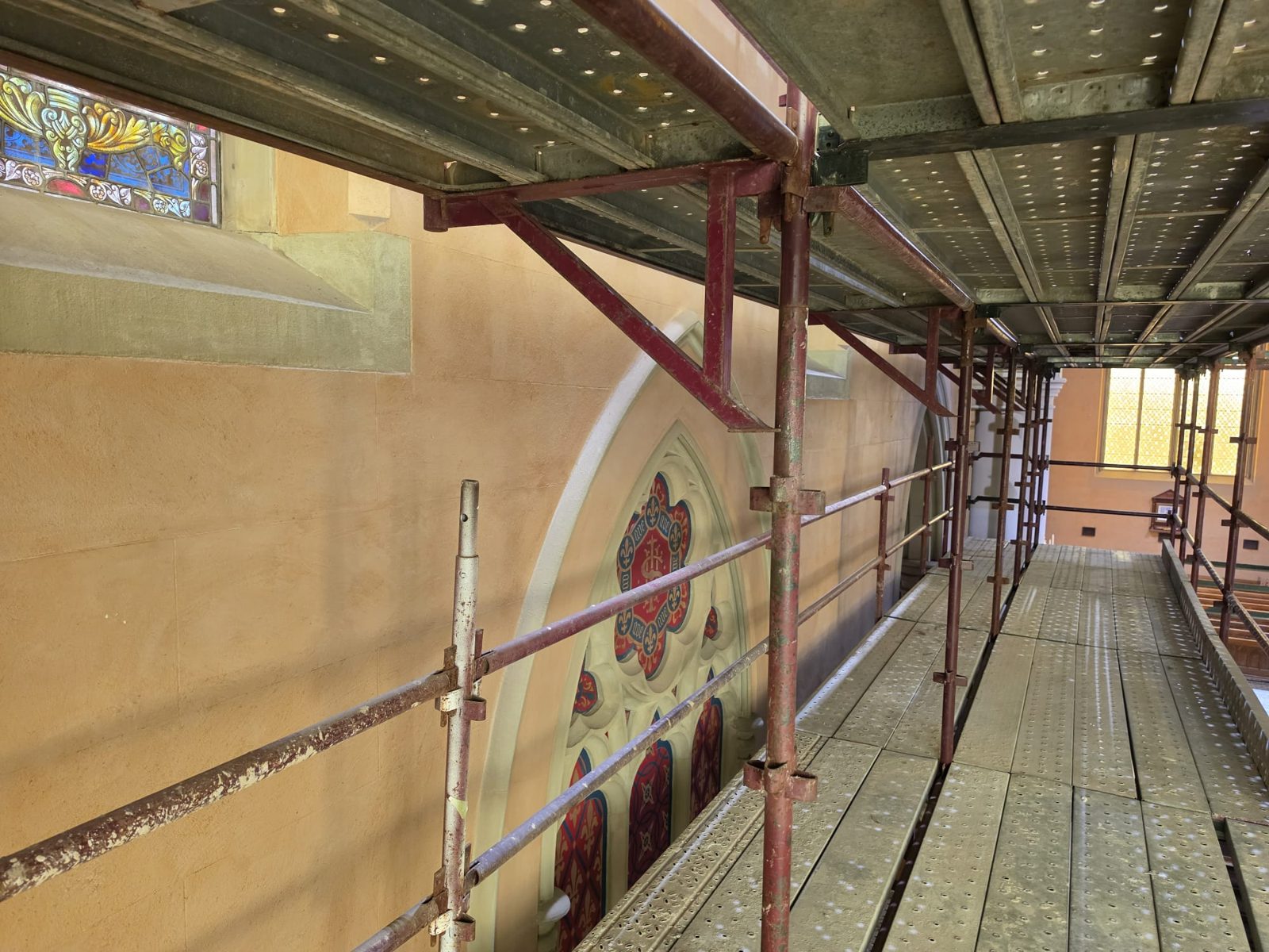 Basilica ceiling, on the scaffold, painted by Mak Paints in Melbourne